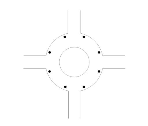 環(huán)形交叉路口路燈桿路燈燈具設置示意圖